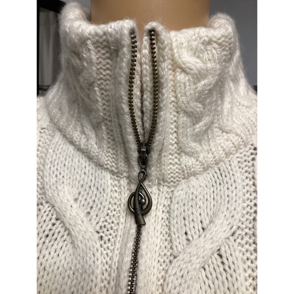 Aran Woollen Mills women’s Wool Cardigan Mock Turtleneck Full Zip size M cream - Picture 8 of 10